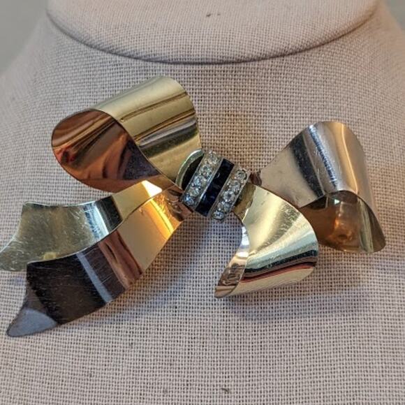 Vintage 1940s Signed Taylord Sterling/12k Gold Filled Retro Bow Brooch - Picture 4 of 6